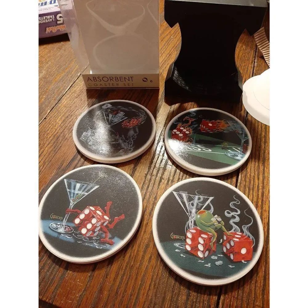 Cypress Home Martini and Loaded Dice Absorbant Beverage Coaster Set 2008